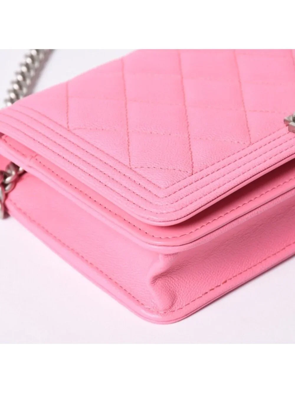 Chanel Boy Chain Wallet CC Logo Caviar Leather Pink Shoulder Bag